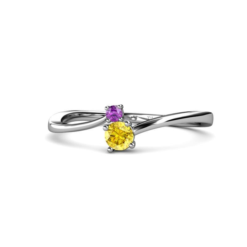 Lucie 4.10 mm Bold Round Amethyst and Yellow Sapphire 2 Stone Promise Ring 