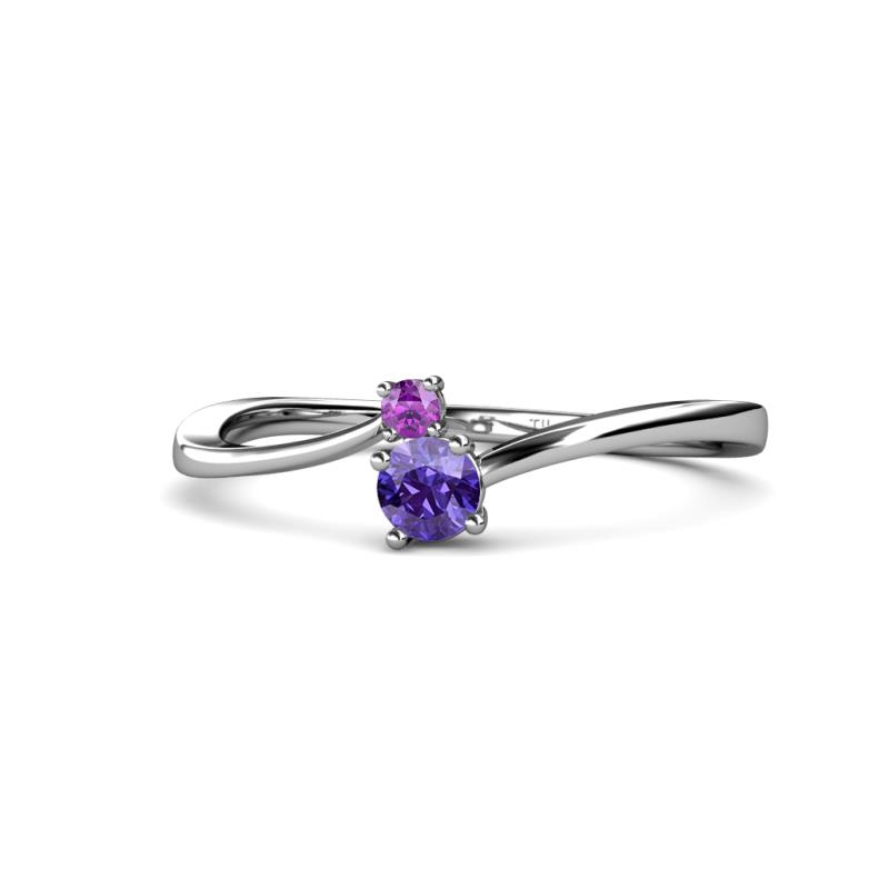 Lucie 4.10 mm Bold Round Amethyst and Iolite 2 Stone Promise Ring 