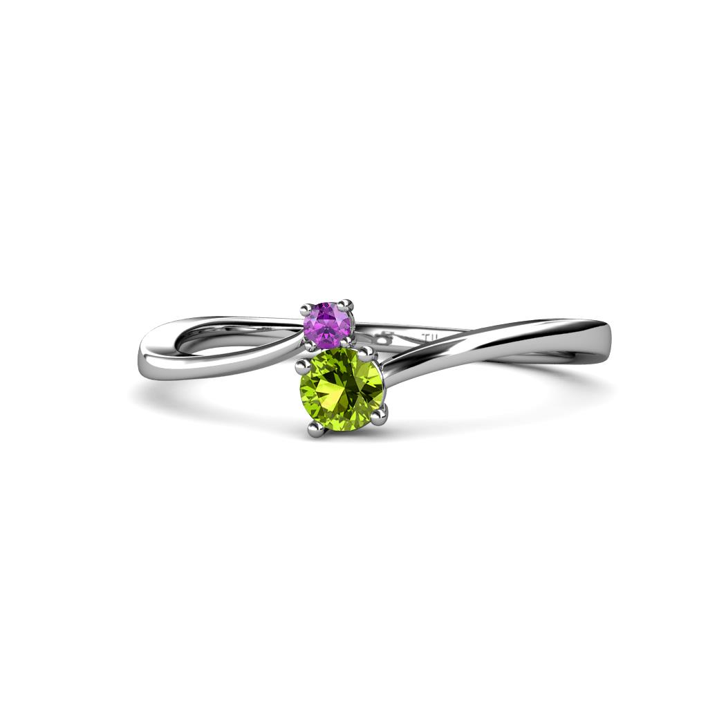 Lucie 4.10 mm Bold Round Amethyst and Peridot 2 Stone Promise Ring 