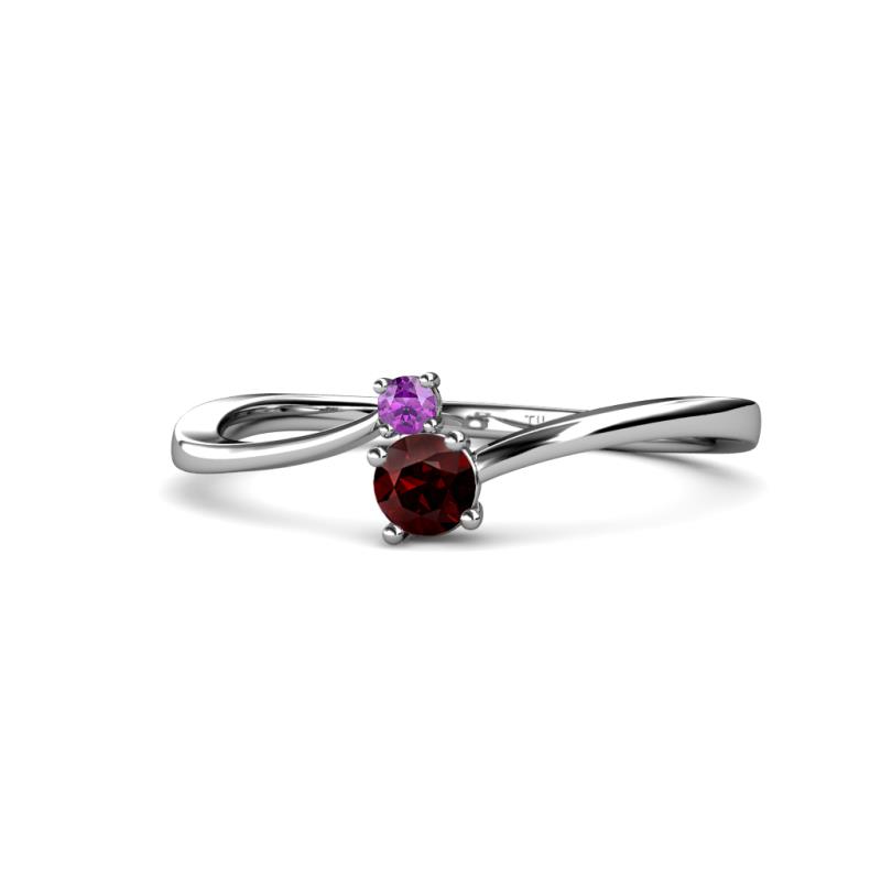 Lucie 4.10 mm Bold Round Amethyst and Red Garnet 2 Stone Promise Ring 