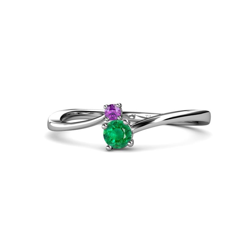 Lucie 4.10 mm Bold Round Amethyst and Emerald 2 Stone Promise Ring 