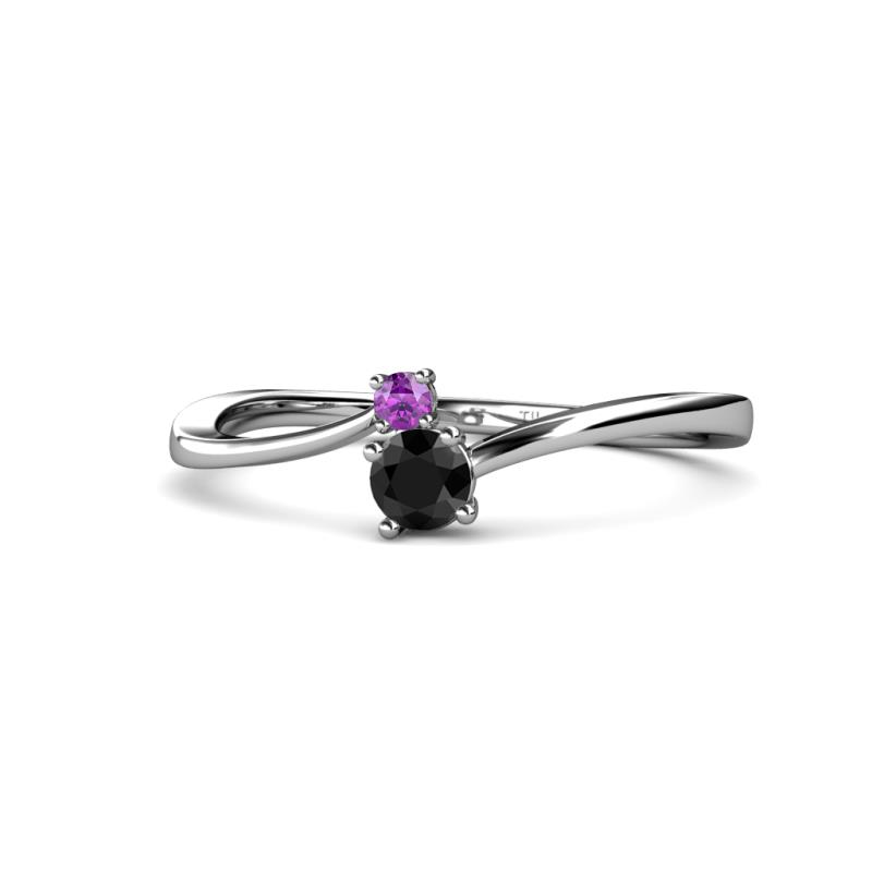 Lucie 4.10 mm Bold Round Amethyst and Black Diamond 2 Stone Promise Ring 