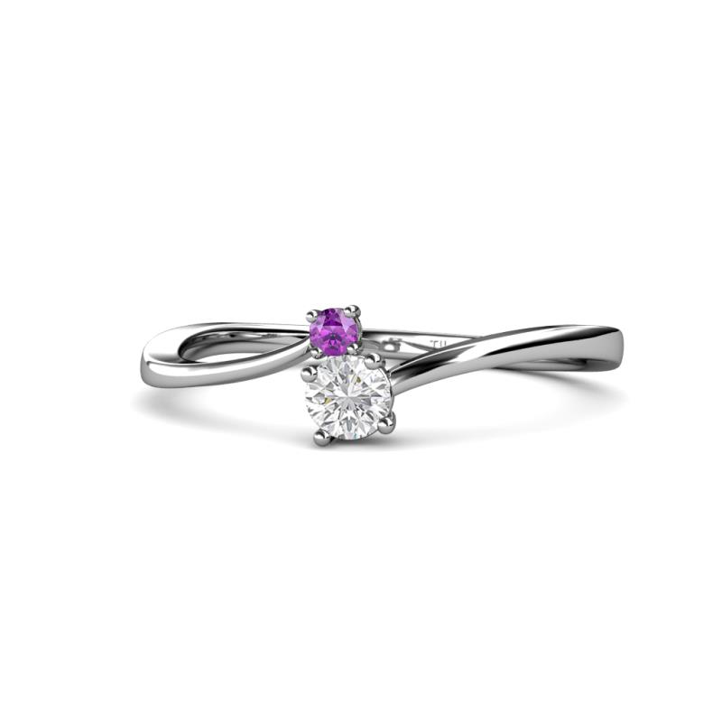 Lucie 4.10 mm Bold Round Amethyst and White Sapphire 2 Stone Promise Ring 