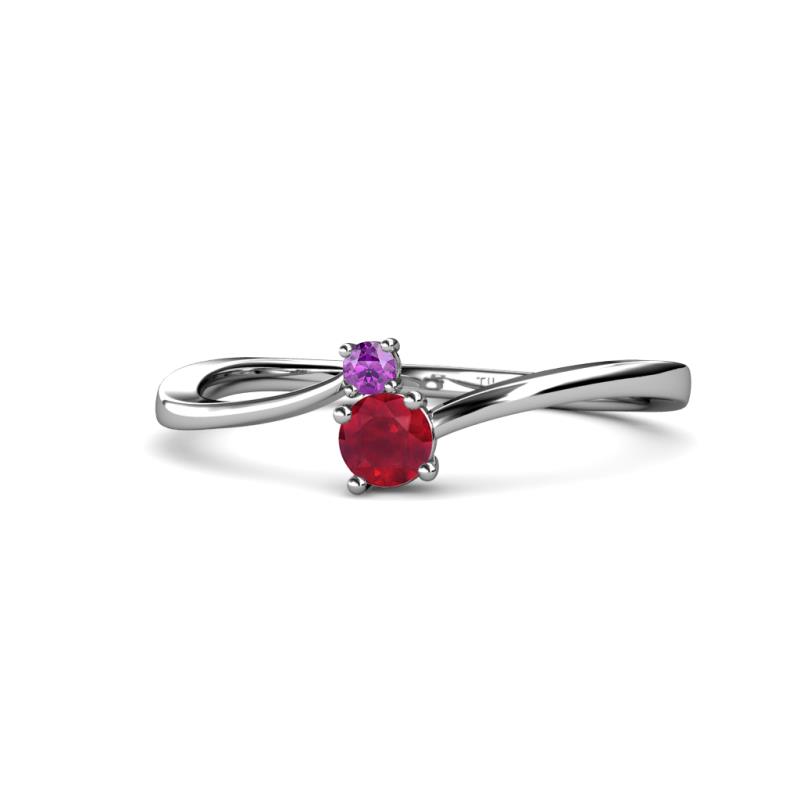 Lucie 4.10 mm Bold Round Amethyst and Ruby 2 Stone Promise Ring 