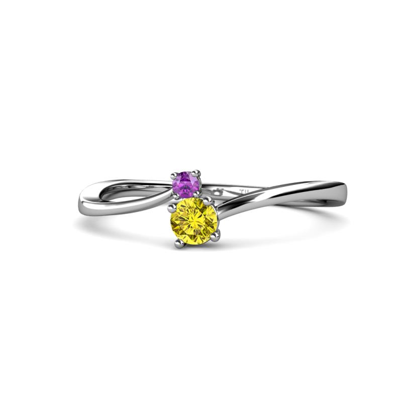 Lucie 4.10 mm Bold Round Amethyst and Yellow Diamond 2 Stone Promise Ring 