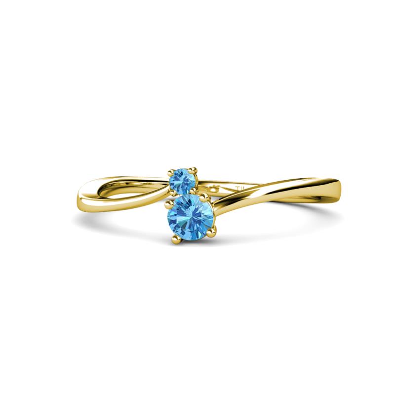 Lucie 4.10 mm Bold Round Blue Topaz 2 Stone Promise Ring 