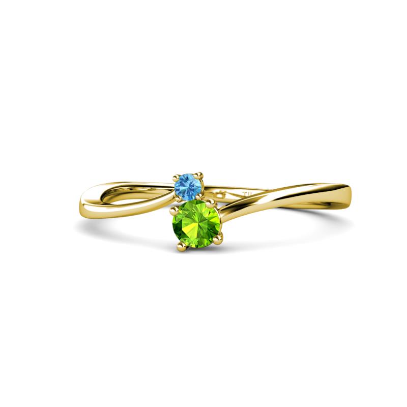 Lucie 4.10 mm Bold Round Blue Topaz and Peridot 2 Stone Promise Ring 
