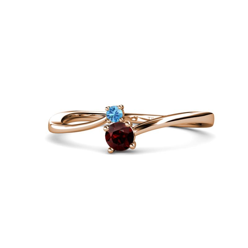 Lucie 4.10 mm Bold Round Blue Topaz and Red Garnet 2 Stone Promise Ring 