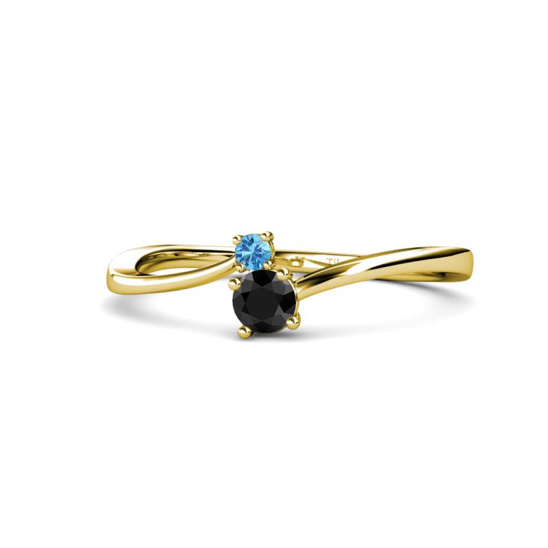 Lucie 4.10 mm Bold Round Blue Topaz and Black Diamond 2 Stone Promise Ring 
