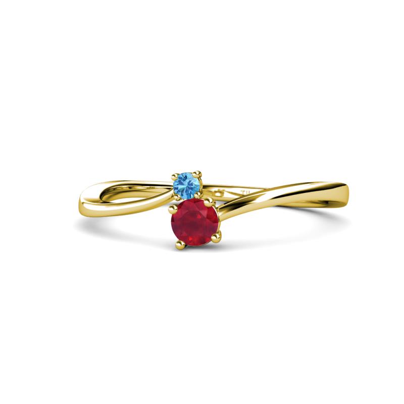 Lucie 4.10 mm Bold Round Blue Topaz and Ruby 2 Stone Promise Ring 