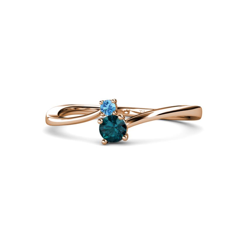 Lucie 4.10 mm Bold Round Blue Topaz and London Blue Topaz 2 Stone Promise Ring 