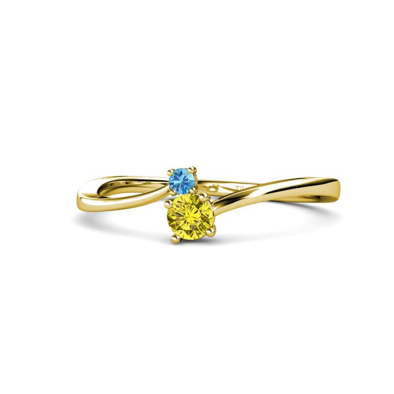 Lucie 4.10 mm Bold Round Blue Topaz and Yellow Diamond 2 Stone Promise Ring 