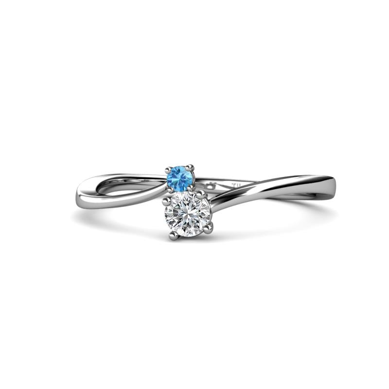 Lucie 4.10 mm Bold Round Blue Topaz and Lab Grown Diamond 2 Stone Promise Ring 