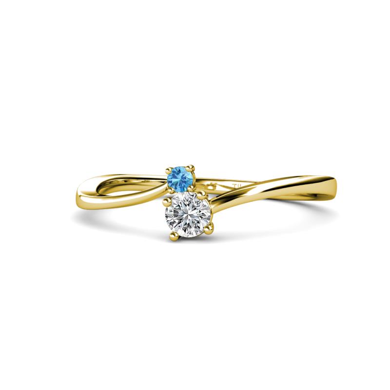 Lucie 4.10 mm Bold Round Blue Topaz and Diamond 2 Stone Promise Ring 