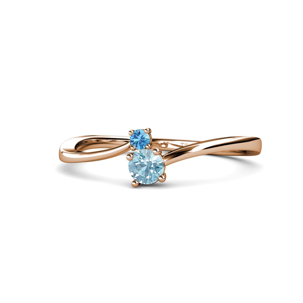 Lucie 4.10 mm Bold Round Blue Topaz and Aquamarine 2 Stone Promise Ring 
