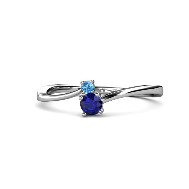 Lucie 4.10 mm Bold Round Blue Topaz and Blue Sapphire 2 Stone Promise Ring 