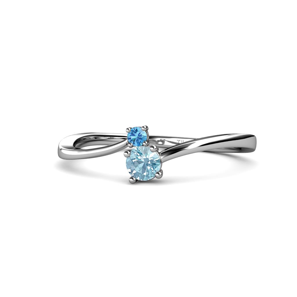 Lucie 4.10 mm Bold Round Blue Topaz and Aquamarine 2 Stone Promise Ring 