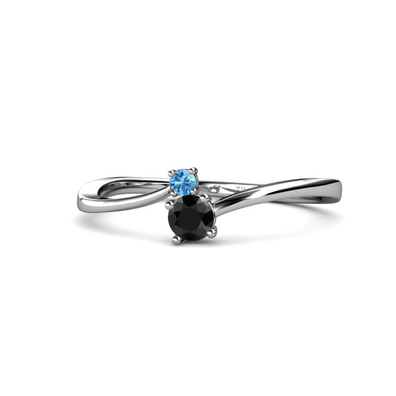 Lucie 4.10 mm Bold Round Blue Topaz and Black Diamond 2 Stone Promise Ring 