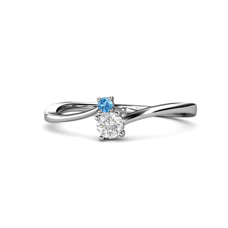 Lucie 4.10 mm Bold Round Blue Topaz and White Sapphire 2 Stone Promise Ring 