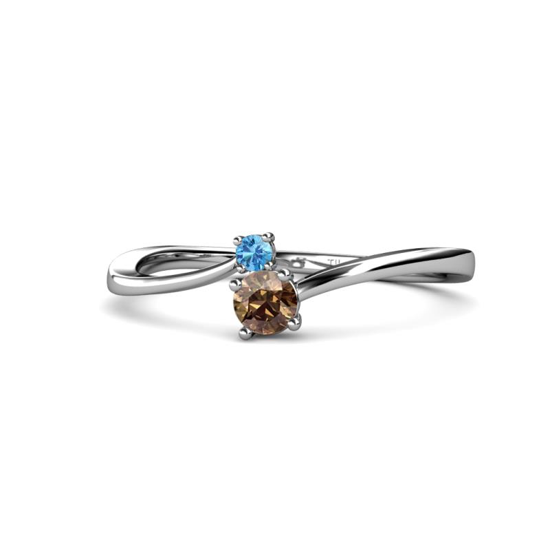 Lucie 4.10 mm Bold Round Blue Topaz and Smoky Quartz 2 Stone Promise Ring 