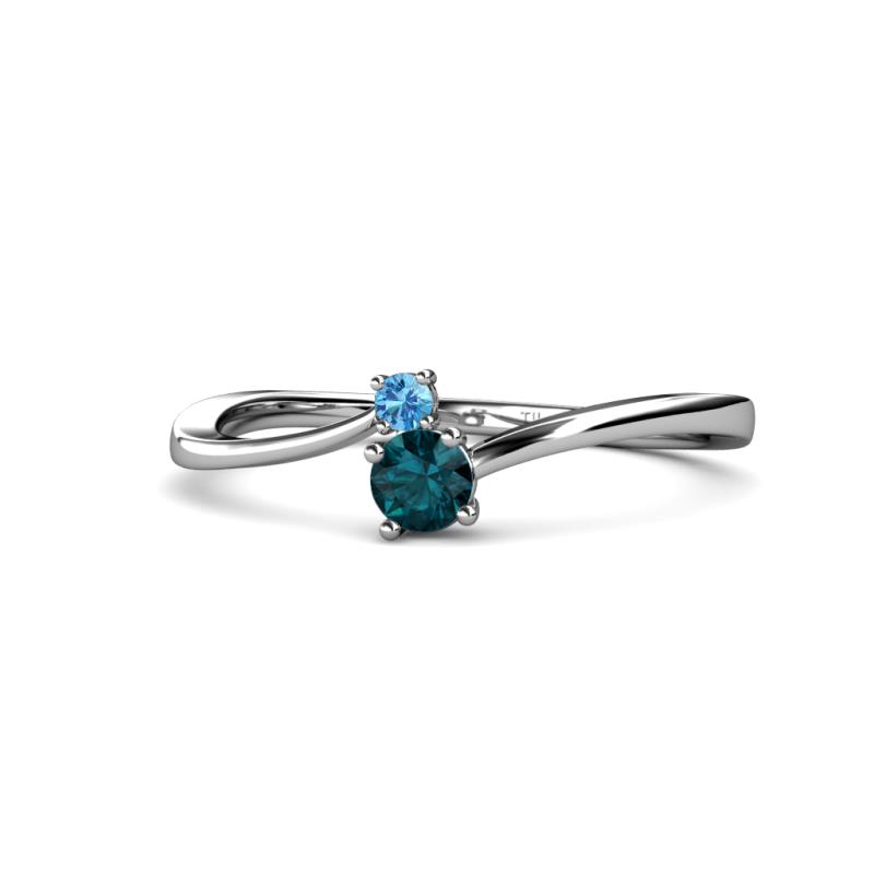 Lucie 4.10 mm Bold Round Blue Topaz and London Blue Topaz 2 Stone Promise Ring 