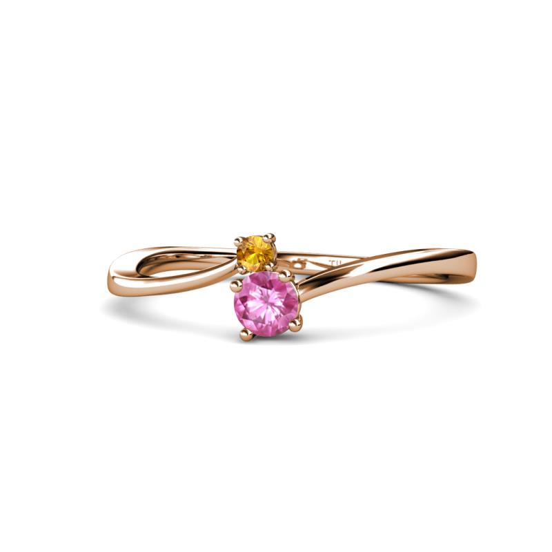 Lucie 4.10 mm Bold Round Citrine and Pink Sapphire 2 Stone Promise Ring 