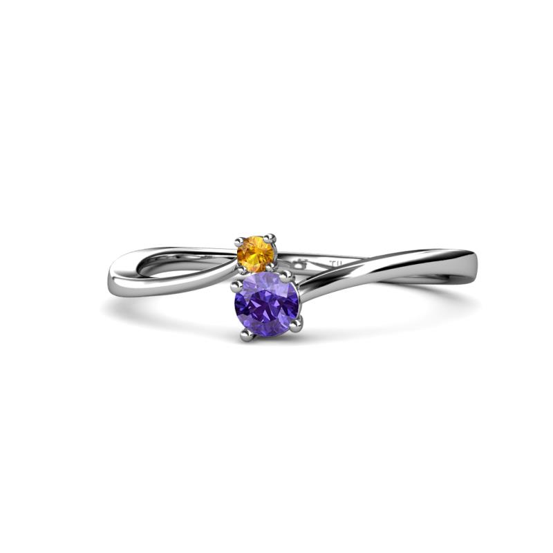 Lucie 4.10 mm Bold Round Citrine and Iolite 2 Stone Promise Ring 