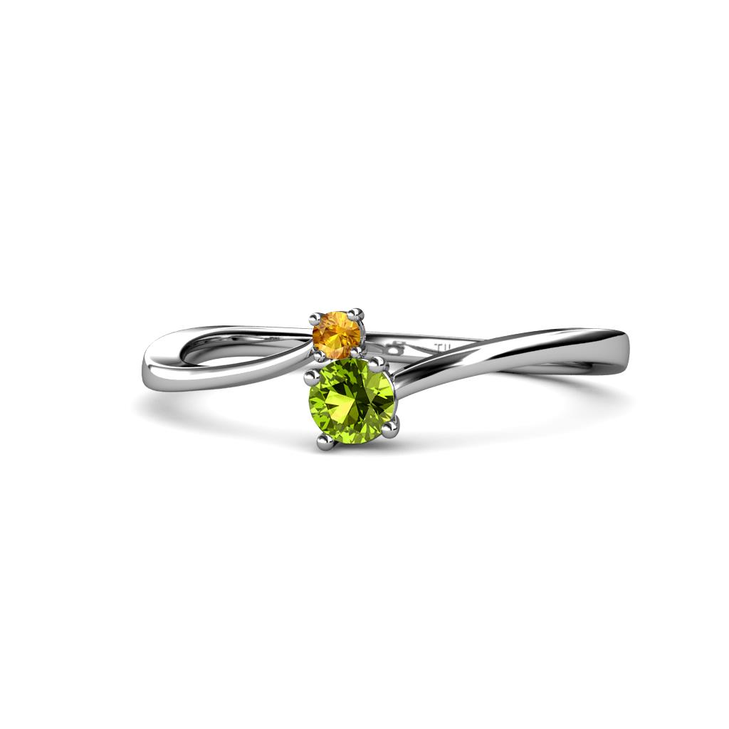 Lucie 4.10 mm Bold Round Citrine and Peridot 2 Stone Promise Ring 