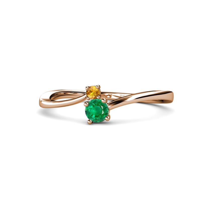 Lucie 4.10 mm Bold Round Citrine and Emerald 2 Stone Promise Ring 