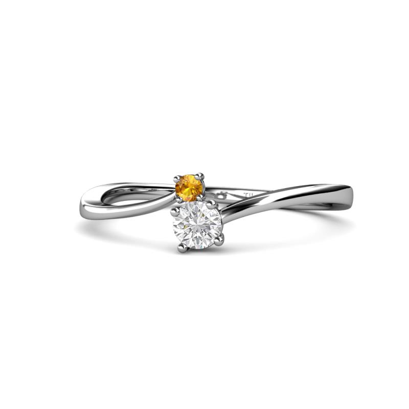 Lucie 4.10 mm Bold Round Citrine and White Sapphire 2 Stone Promise Ring 