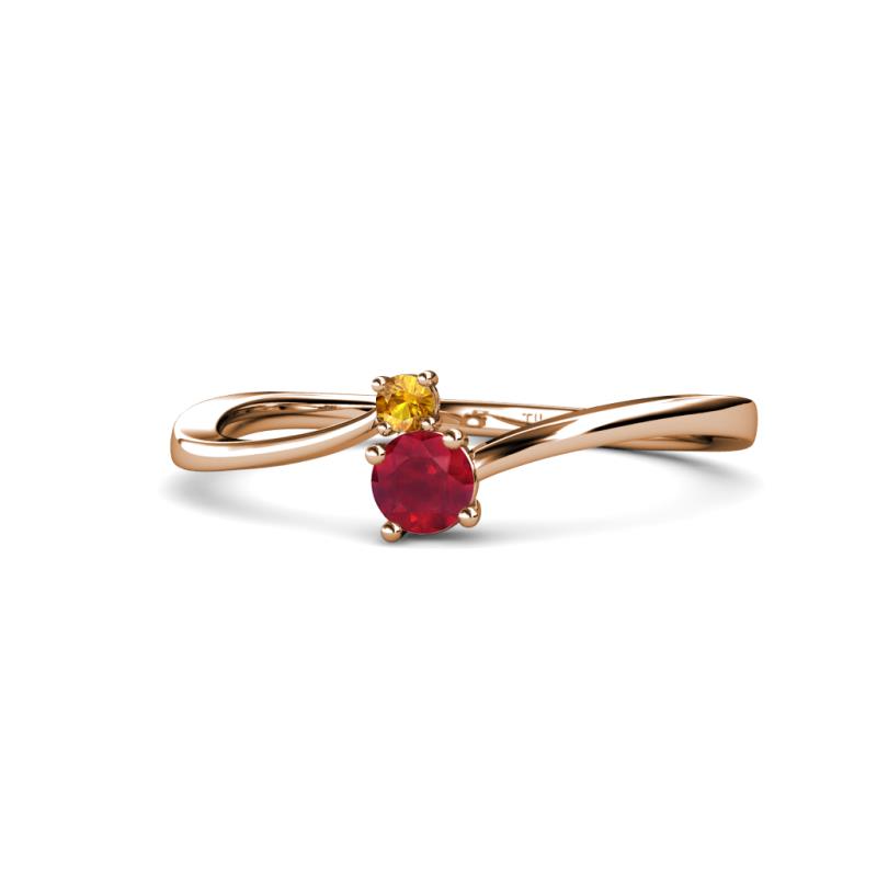 Lucie 4.10 mm Bold Round Citrine and Ruby 2 Stone Promise Ring 