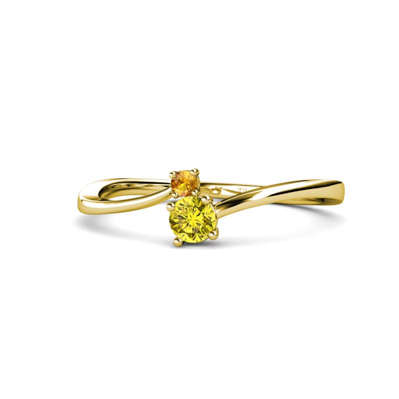 Lucie 4.10 mm Bold Round Citrine and Yellow Diamond 2 Stone Promise Ring 
