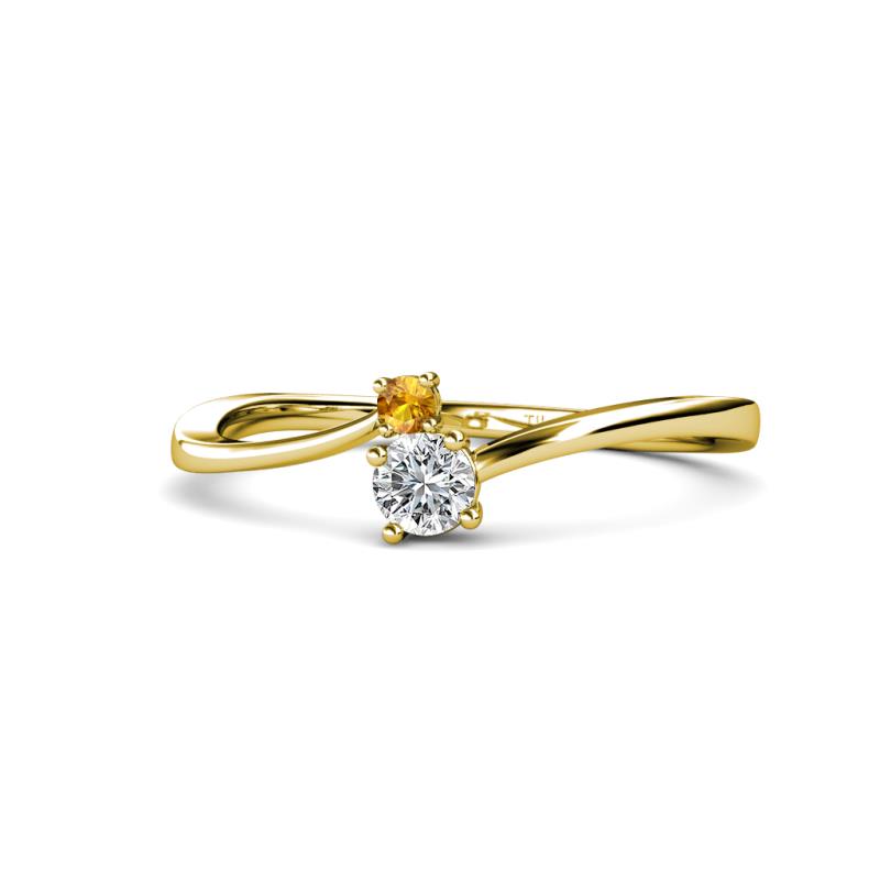 Lucie 4.10 mm Bold Round Citrine and Lab Grown Diamond 2 Stone Promise Ring 