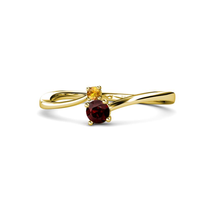 Lucie 4.10 mm Bold Round Citrine and Red Garnet 2 Stone Promise Ring 