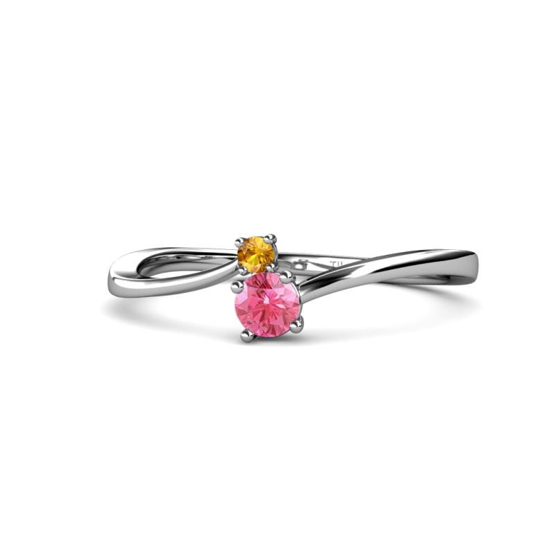 Lucie 4.10 mm Bold Round Citrine and Pink Tourmaline 2 Stone Promise Ring 