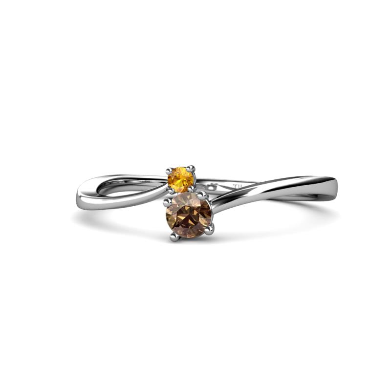 Lucie 4.10 mm Bold Round Citrine and Smoky Quartz 2 Stone Promise Ring 