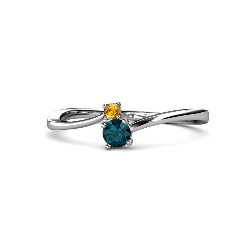 Lucie 4.10 mm Bold Round Citrine and London Blue Topaz 2 Stone Promise Ring 