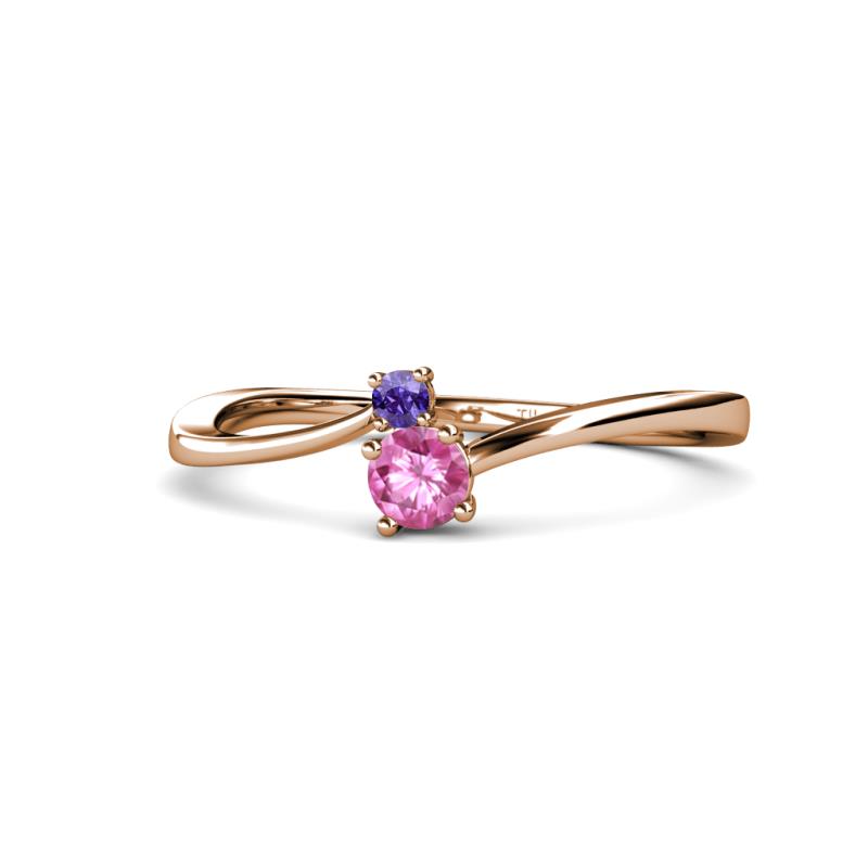 Lucie 4.10 mm Bold Round Iolite and Pink Sapphire 2 Stone Promise Ring 