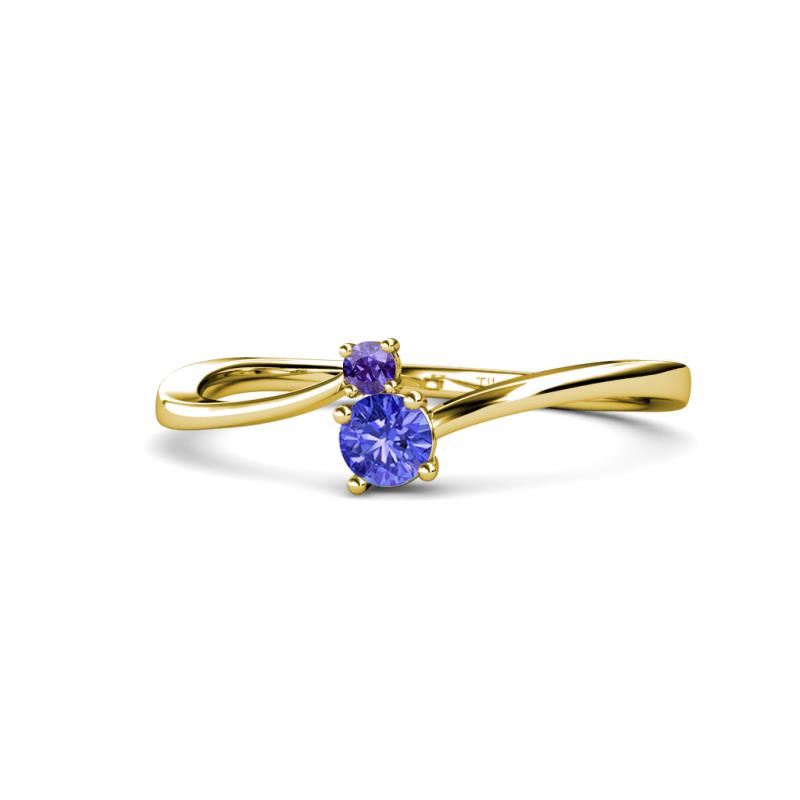 Lucie 4.10 mm Bold Round Iolite and Tanzanite 2 Stone Promise Ring 
