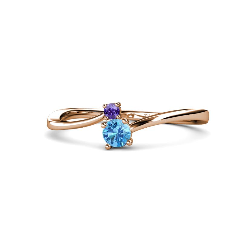 Lucie 4.10 mm Bold Round Iolite and Blue Topaz 2 Stone Promise Ring 