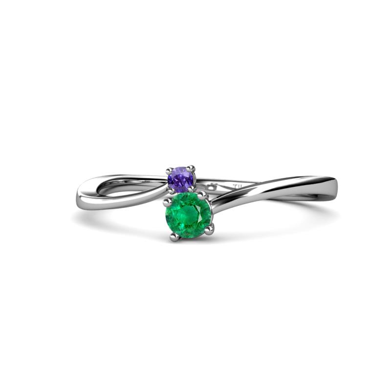 Lucie 4.10 mm Bold Round Iolite and Emerald 2 Stone Promise Ring 