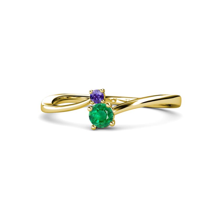 Lucie 4.10 mm Bold Round Iolite and Emerald 2 Stone Promise Ring 