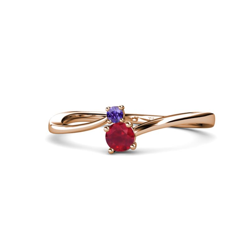 Lucie 4.10 mm Bold Round Iolite and Ruby 2 Stone Promise Ring 