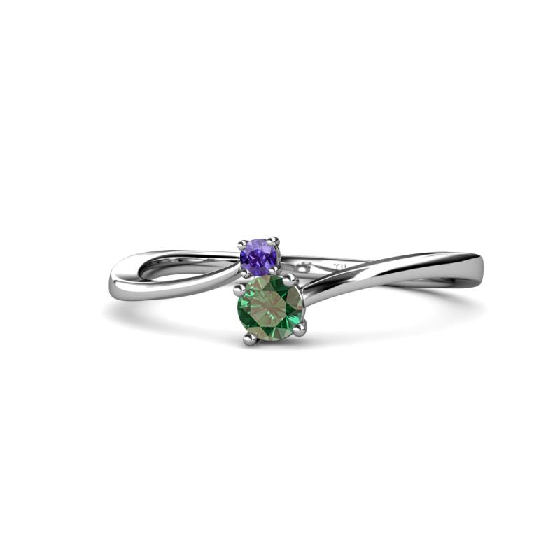 Lucie 4.10 mm Bold Round Iolite and Lab Created Alexandrite 2 Stone Promise Ring 