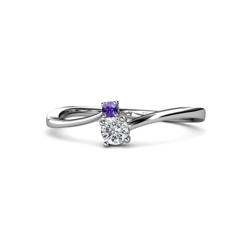 Lucie 4.10 mm Bold Round Iolite and Lab Grown Diamond 2 Stone Promise Ring 