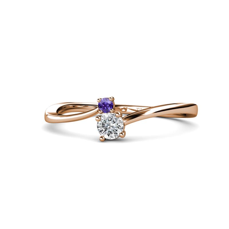 Lucie 4.10 mm Bold Round Iolite and Diamond 2 Stone Promise Ring 