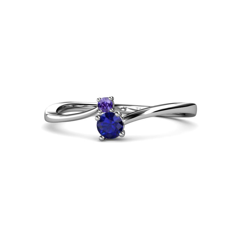 Lucie 4.10 mm Bold Round Iolite and Blue Sapphire 2 Stone Promise Ring 