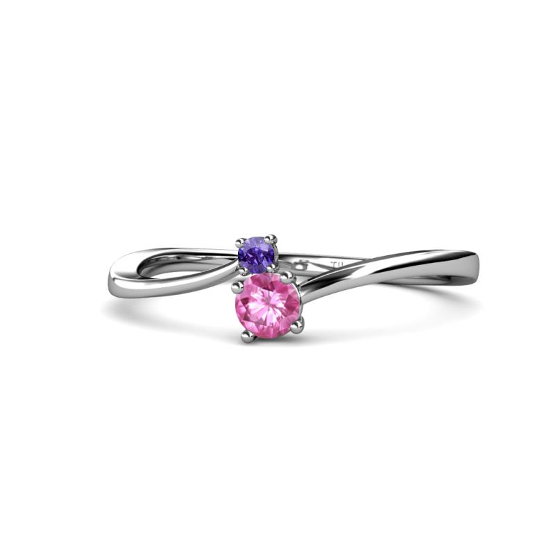 Lucie 4.10 mm Bold Round Iolite and Pink Sapphire 2 Stone Promise Ring 