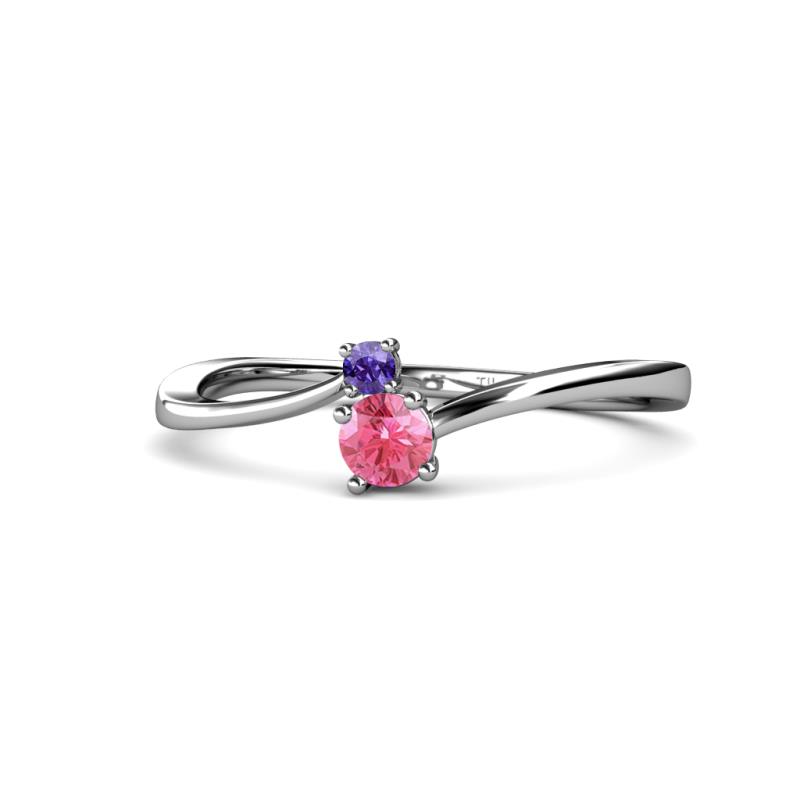 Lucie 4.10 mm Bold Round Iolite and Pink Tourmaline 2 Stone Promise Ring 