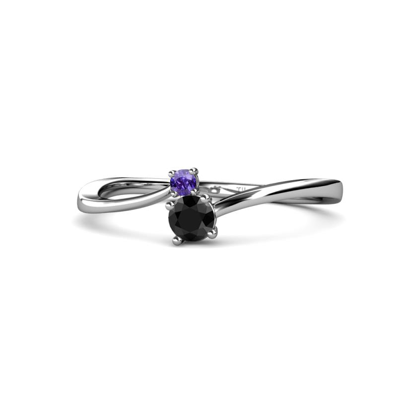 Lucie 4.10 mm Bold Round Iolite and Black Diamond 2 Stone Promise Ring 